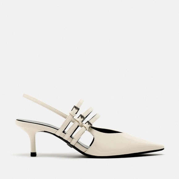 ZARA SLINGBACK STRAPPY FAUX LEATHER KITTEN HEELS - Picture 3 of 12
